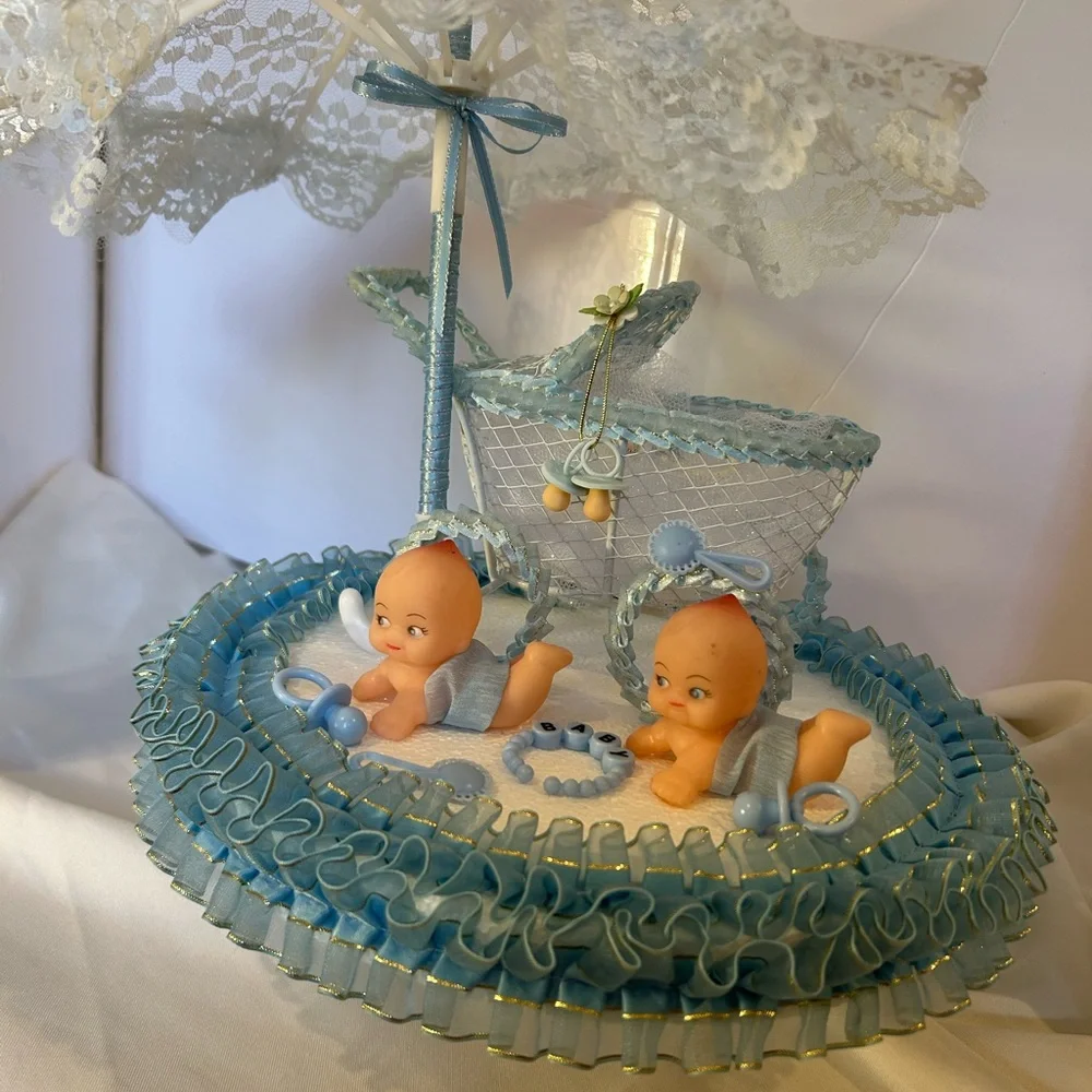 Twin, Blue Baby Shower Cake Topper or table decoration